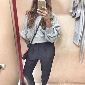 Off the shoulder sweatshirt with balloon sleeves